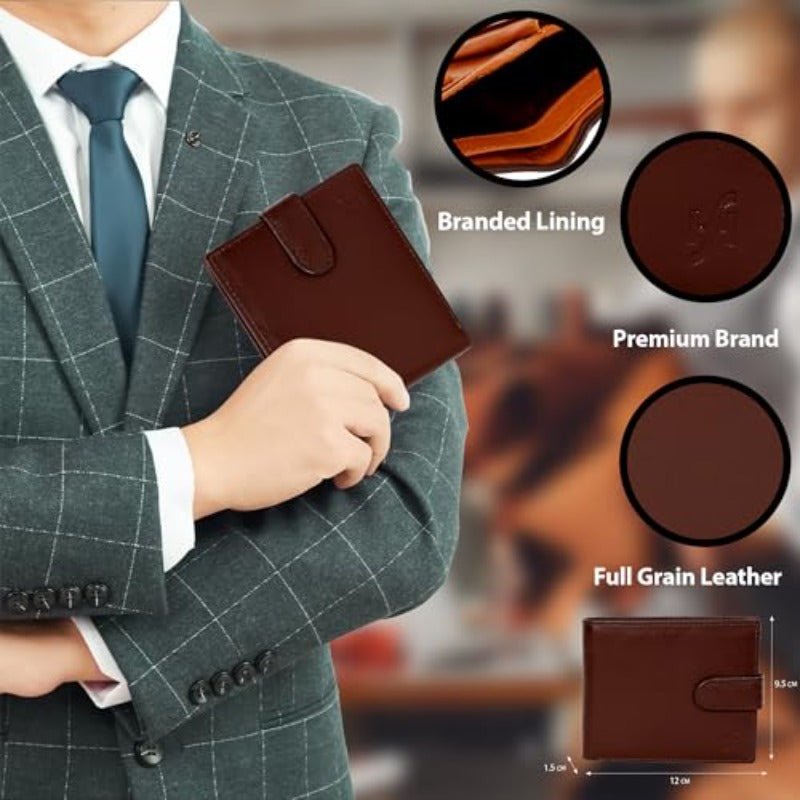 Men’s Genuine Leather RFID Blocking Slim Bifold Wallet – 8 - Card Holder with ID Window & Coin Pocket - Honesty Sales