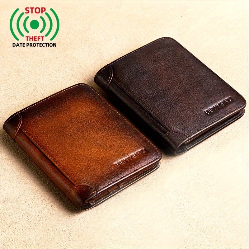 Men’s Genuine Leather Slim Wallet – Compact Card Holder with Cash Pocket & Gold - Tone Hardware - Honesty Sales