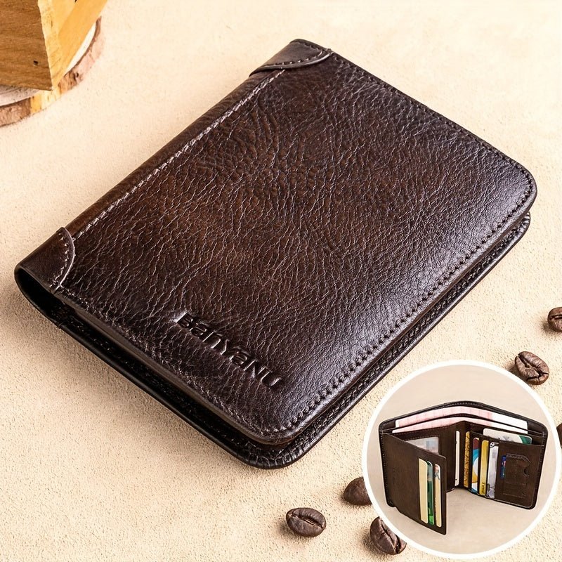 Men’s Genuine Leather Slim Wallet – Compact Card Holder with Cash Pocket & Gold - Tone Hardware - Honesty Sales