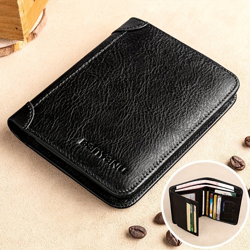 Men’s Genuine Leather Slim Wallet – Compact Card Holder with Cash Pocket & Gold - Tone Hardware - Honesty Sales