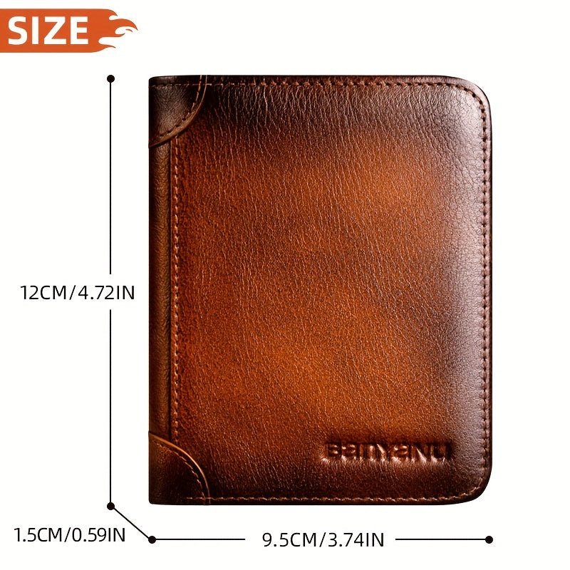 Men’s Genuine Leather Slim Wallet – Compact Card Holder with Cash Pocket & Gold - Tone Hardware - Honesty Sales