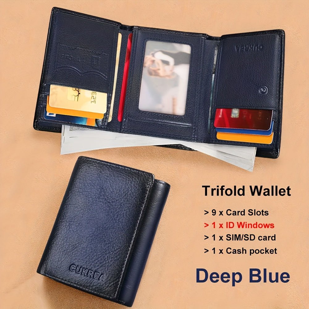 Men’s Genuine Leather Trifold Wallet – First - Layer Cowhide RFID Blocking with Multiple Card Slots & Money Clip - Honesty Sales