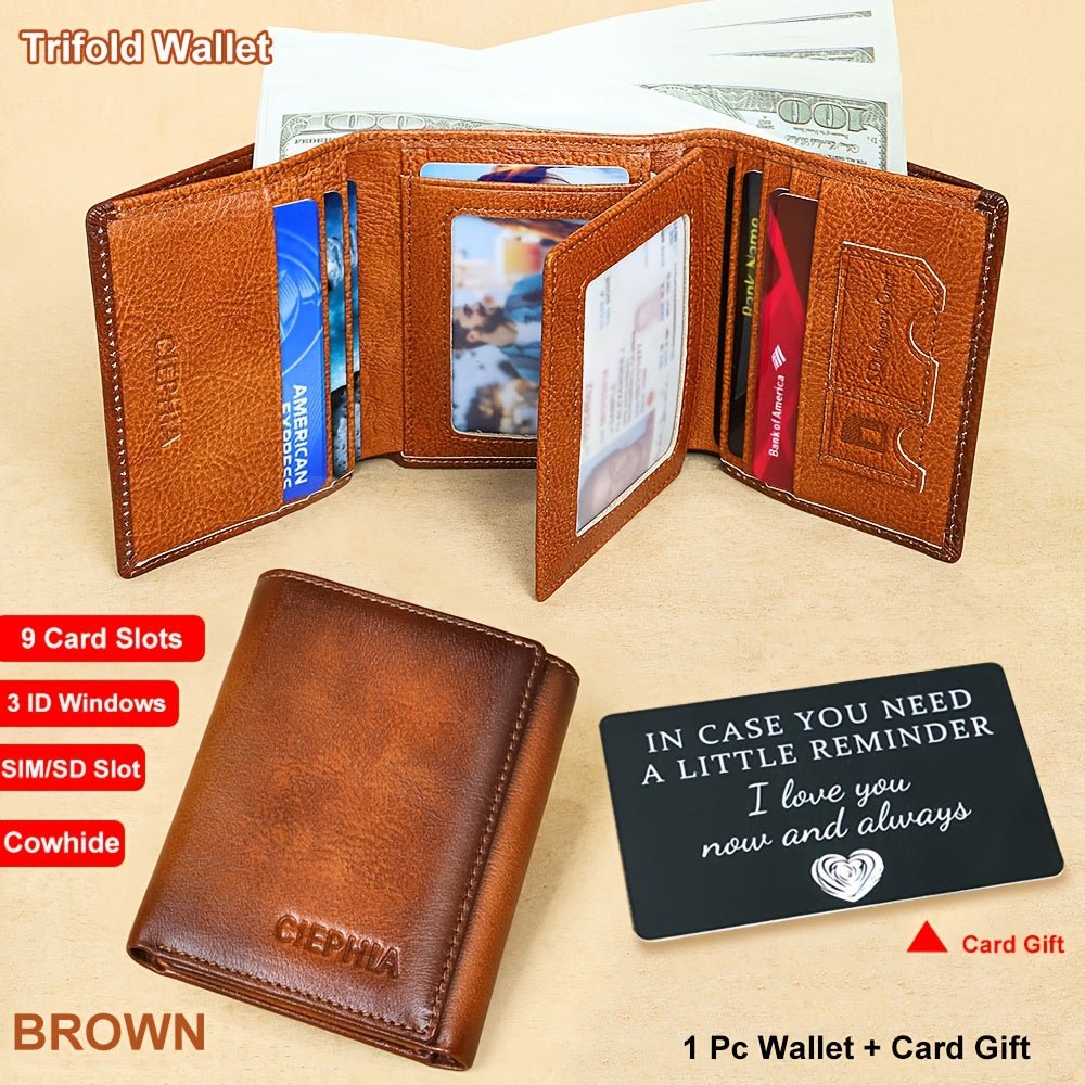 Men’s Genuine Leather Trifold Wallet – First - Layer Cowhide RFID Blocking with Multiple Card Slots & Money Clip - Honesty Sales