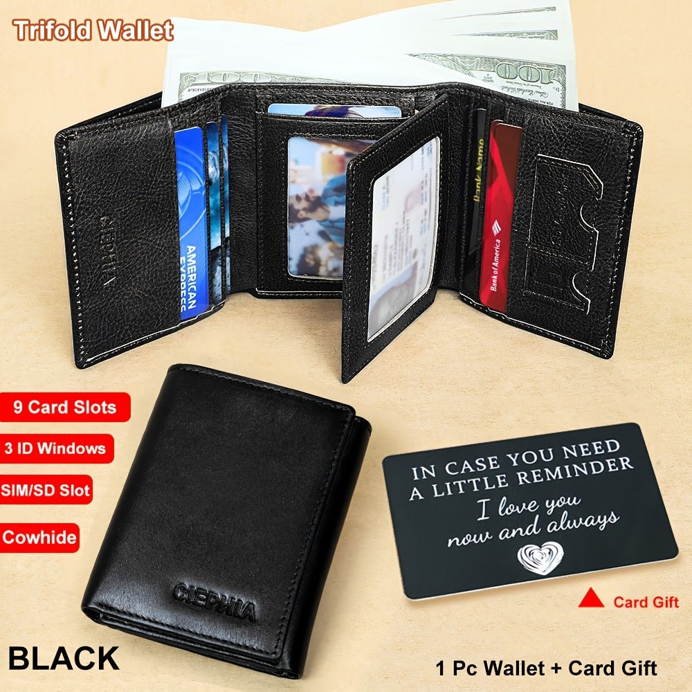 Men’s Genuine Leather Trifold Wallet – First - Layer Cowhide RFID Blocking with Multiple Card Slots & Money Clip - Honesty Sales