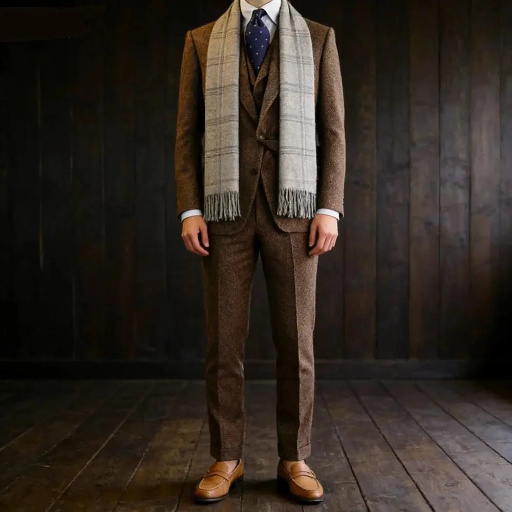 Men’s Grey Tweed 3 - Piece Suit – Slim Fit Wool Formal Set - Honesty Sales