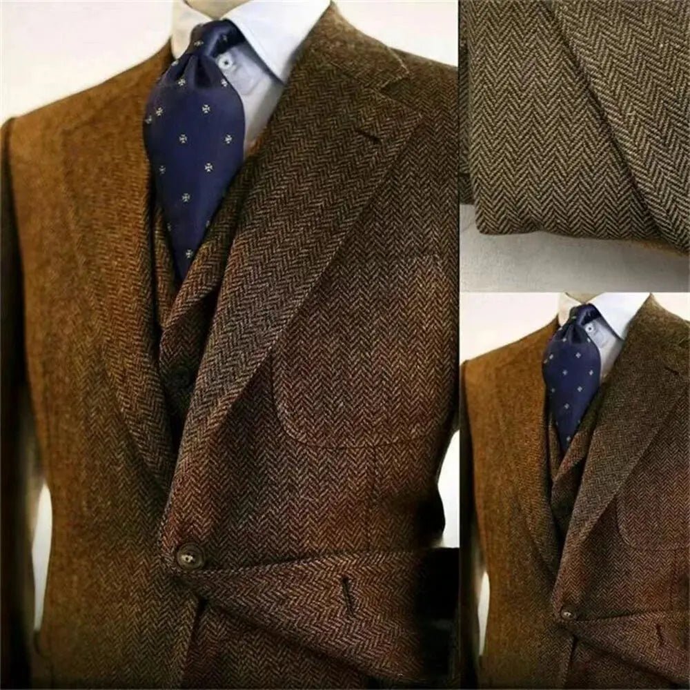 Men’s Grey Tweed 3 - Piece Suit – Slim Fit Wool Formal Set - Honesty Sales