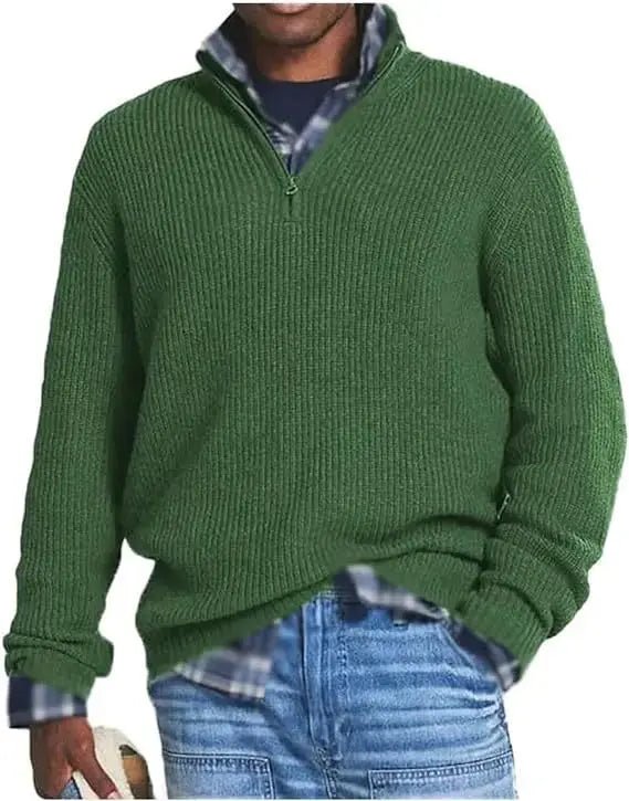 Men’s Half - Zip Knit Sweater – Autumn/Winter Mock Neck Pullover - Honesty Sales