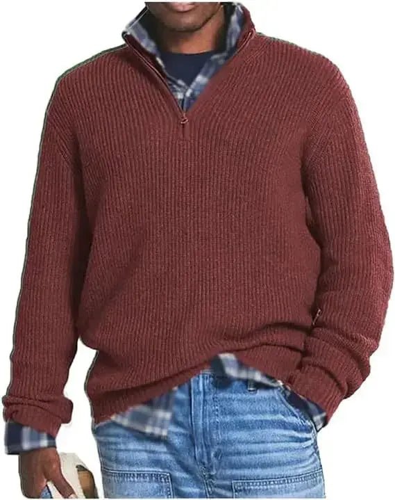 Men’s Half - Zip Knit Sweater – Autumn/Winter Mock Neck Pullover - Honesty Sales