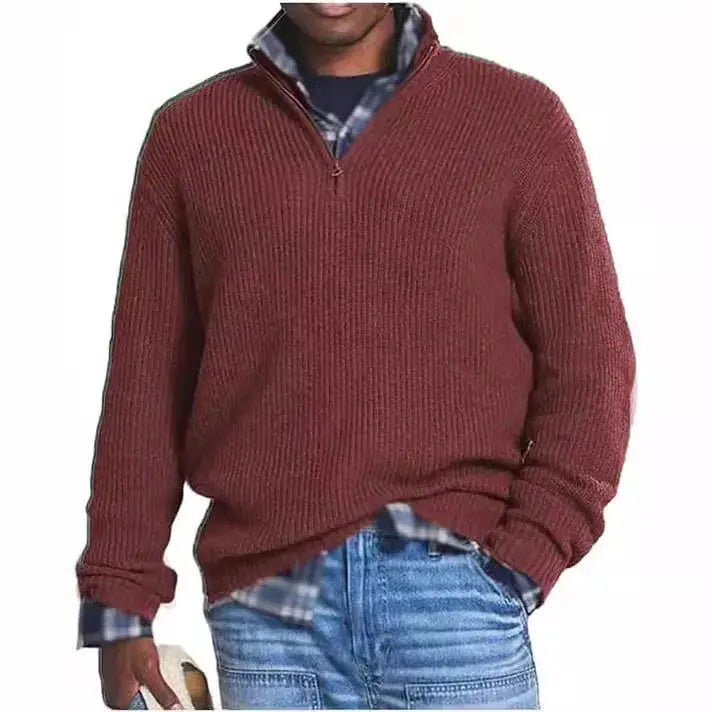 Men’s Half - Zip Knit Sweater – Autumn/Winter Mock Neck Pullover - Honesty Sales