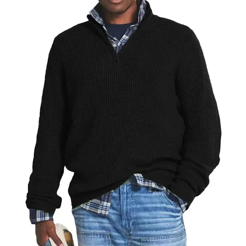Men’s Half - Zip Knit Sweater – Autumn/Winter Mock Neck Pullover - Honesty Sales