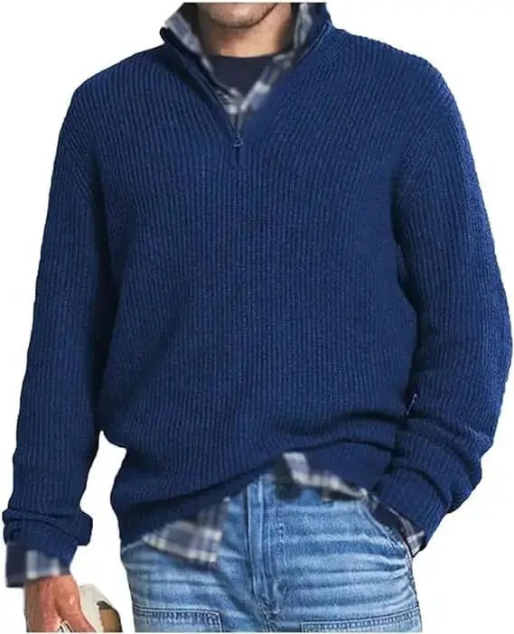 Men’s Half - Zip Knit Sweater – Autumn/Winter Mock Neck Pullover - Honesty Sales
