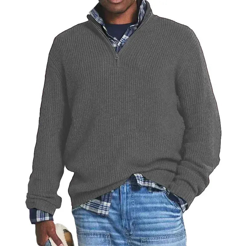 Men’s Half - Zip Knit Sweater – Autumn/Winter Mock Neck Pullover - Honesty Sales