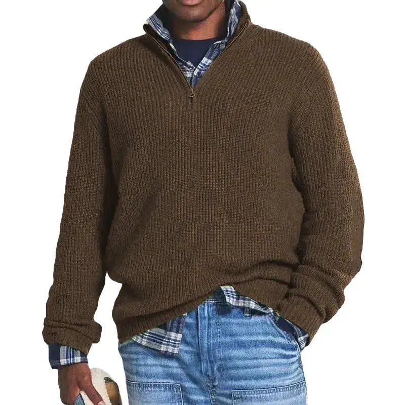 Men’s Half - Zip Knit Sweater – Autumn/Winter Mock Neck Pullover - Honesty Sales