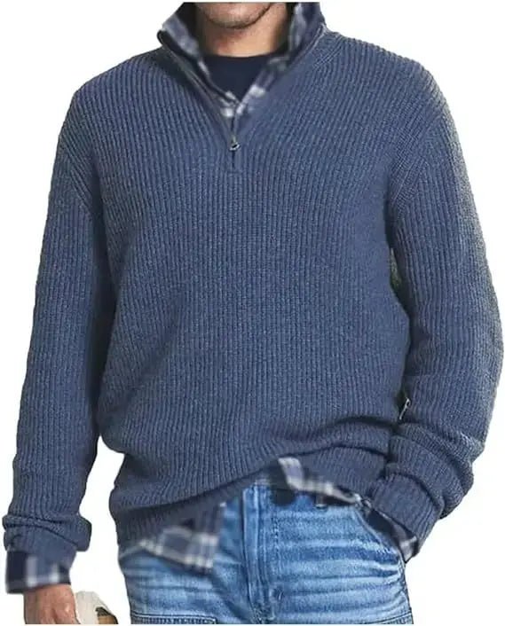 Men’s Half - Zip Knit Sweater – Autumn/Winter Mock Neck Pullover - Honesty Sales