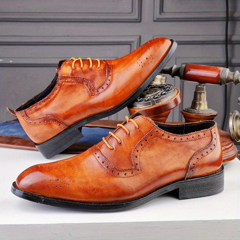 Men’s Handcrafted Wingtip Oxford Shoes – Business Casual Lace - Up, Rubber Sole (Black/Brown) - Honesty Sales