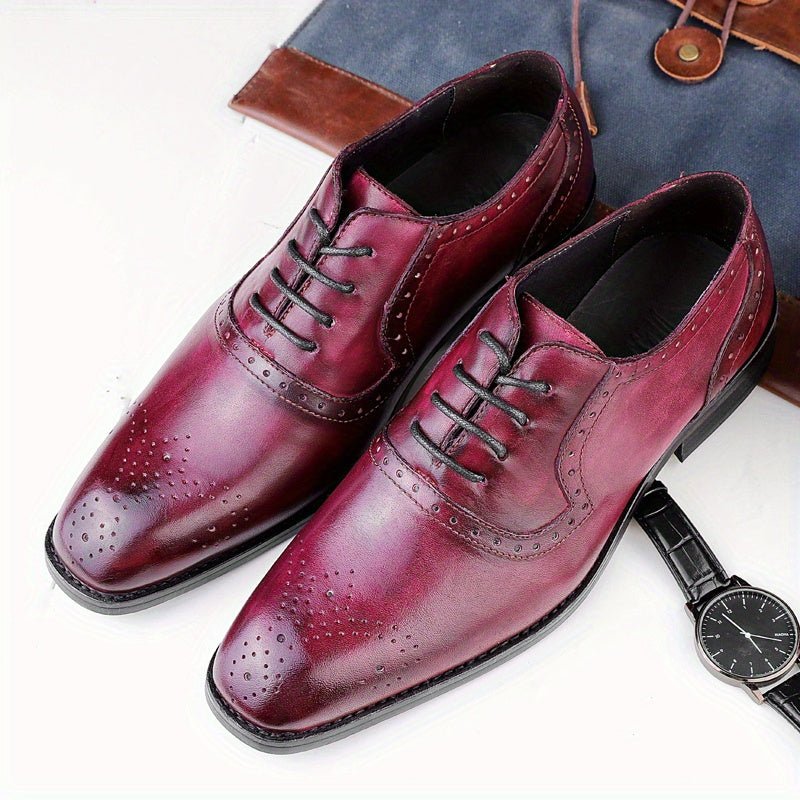 Men’s Handcrafted Wingtip Oxford Shoes – Business Casual Lace - Up, Rubber Sole (Black/Brown) - Honesty Sales