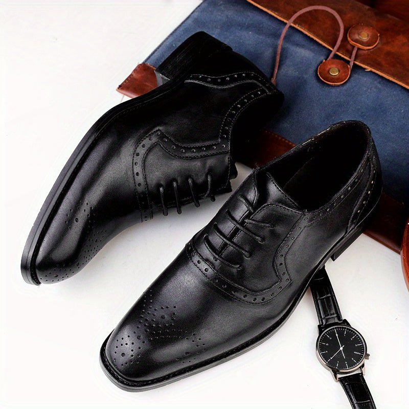 Men’s Handcrafted Wingtip Oxford Shoes – Business Casual Lace - Up, Rubber Sole (Black/Brown) - Honesty Sales