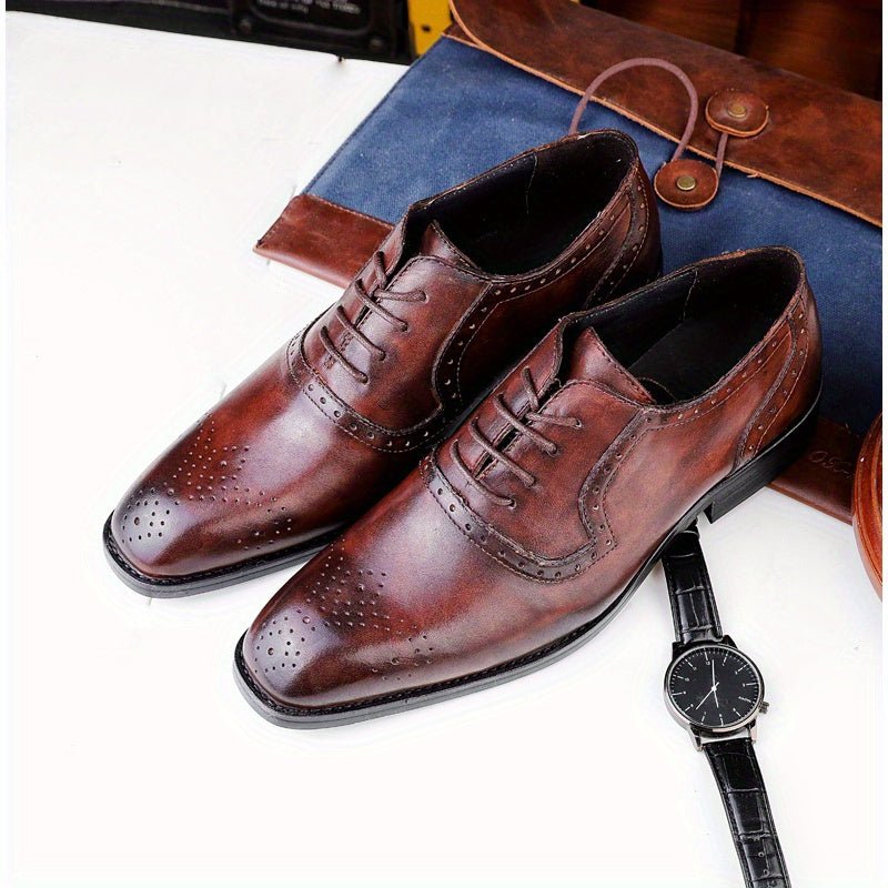 Men’s Handcrafted Wingtip Oxford Shoes – Business Casual Lace - Up, Rubber Sole (Black/Brown) - Honesty Sales