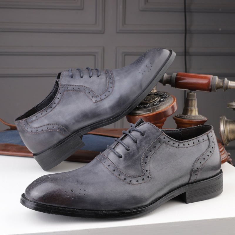 Men’s Handcrafted Wingtip Oxford Shoes – Business Casual Lace - Up, Rubber Sole (Black/Brown) - Honesty Sales