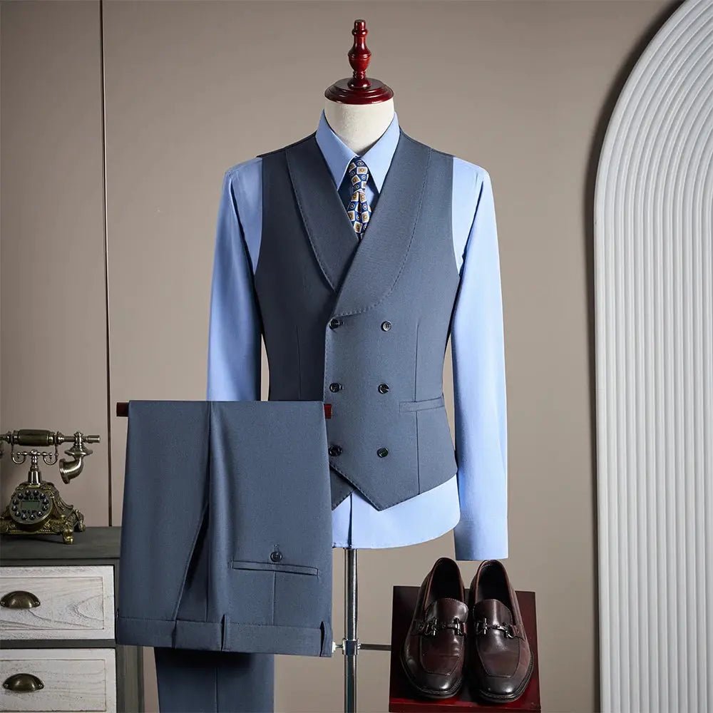 Men’s High - End Wool 3 - Piece Suit – Solid Color Wedding, Banquet & Formal Wear - Honesty Sales