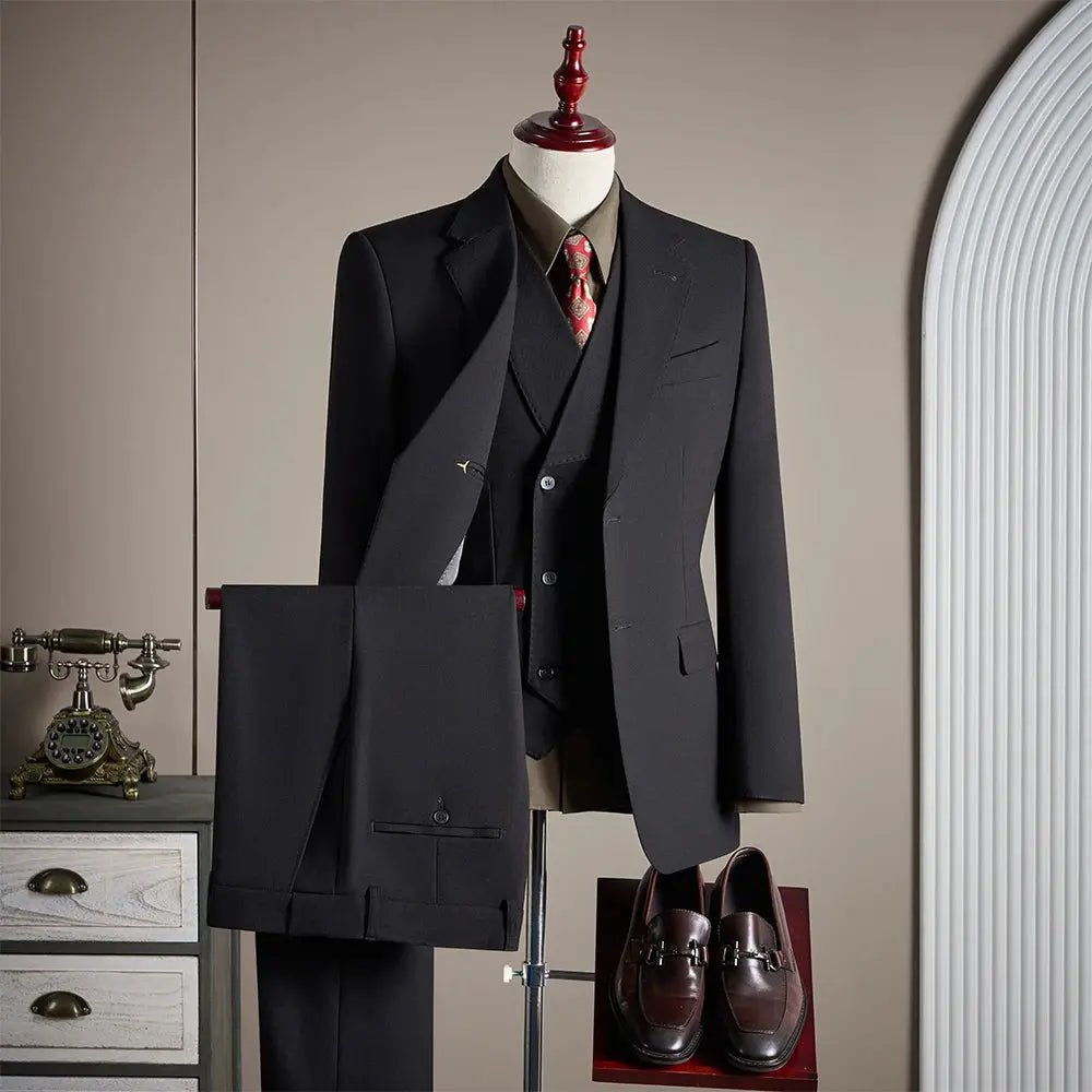 Men’s High - End Wool 3 - Piece Suit – Solid Color Wedding, Banquet & Formal Wear - Honesty Sales