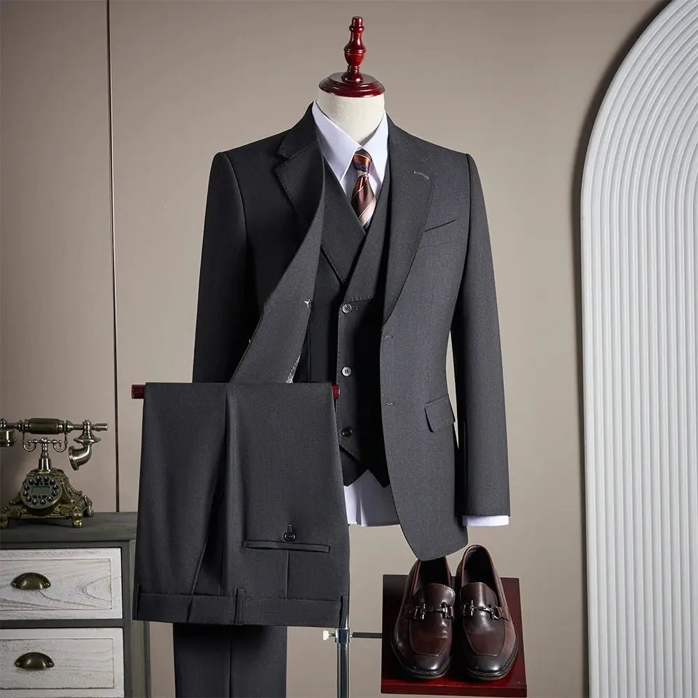 Men’s High - End Wool 3 - Piece Suit – Solid Color Wedding, Banquet & Formal Wear - Honesty Sales