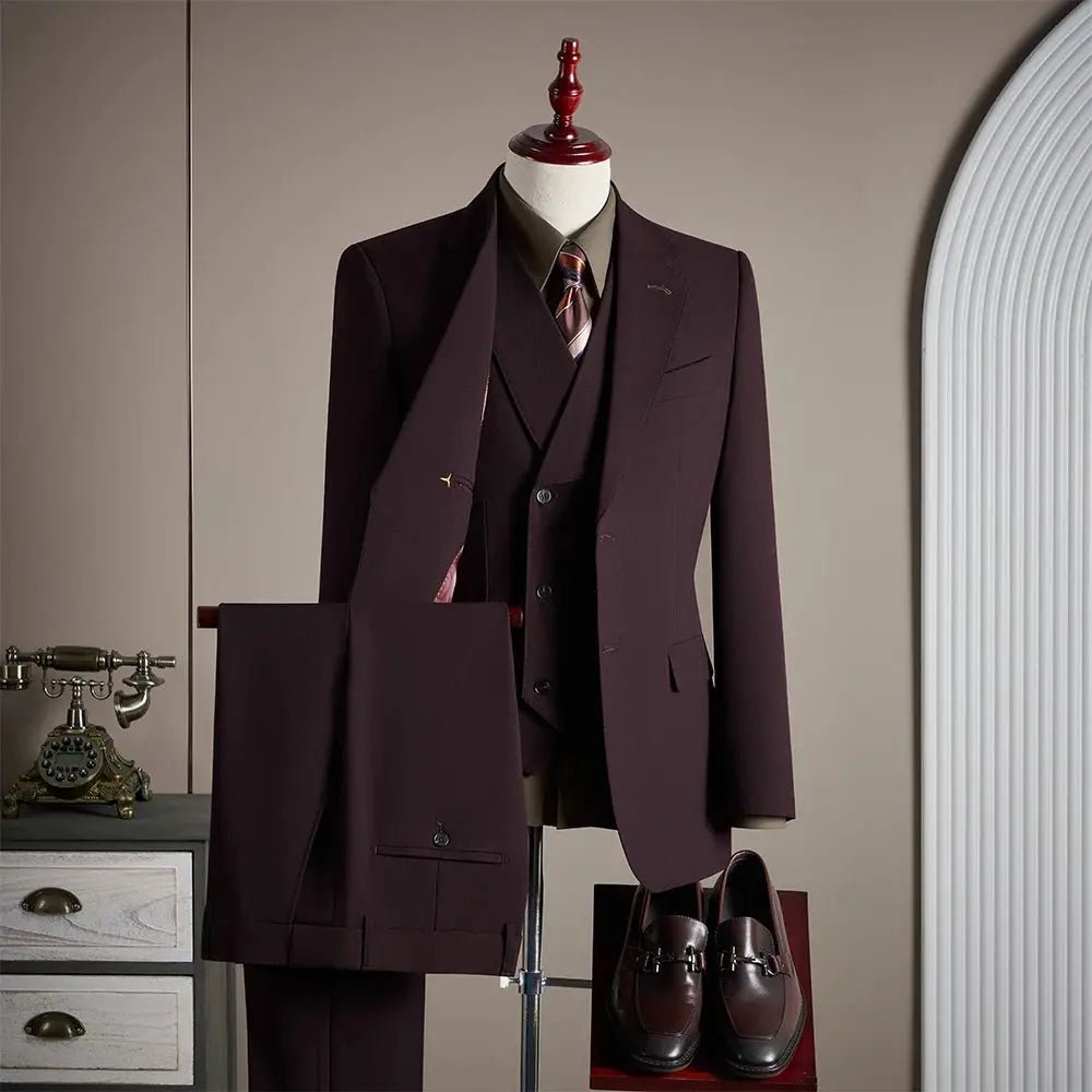 Men’s High - End Wool 3 - Piece Suit – Solid Color Wedding, Banquet & Formal Wear - Honesty Sales