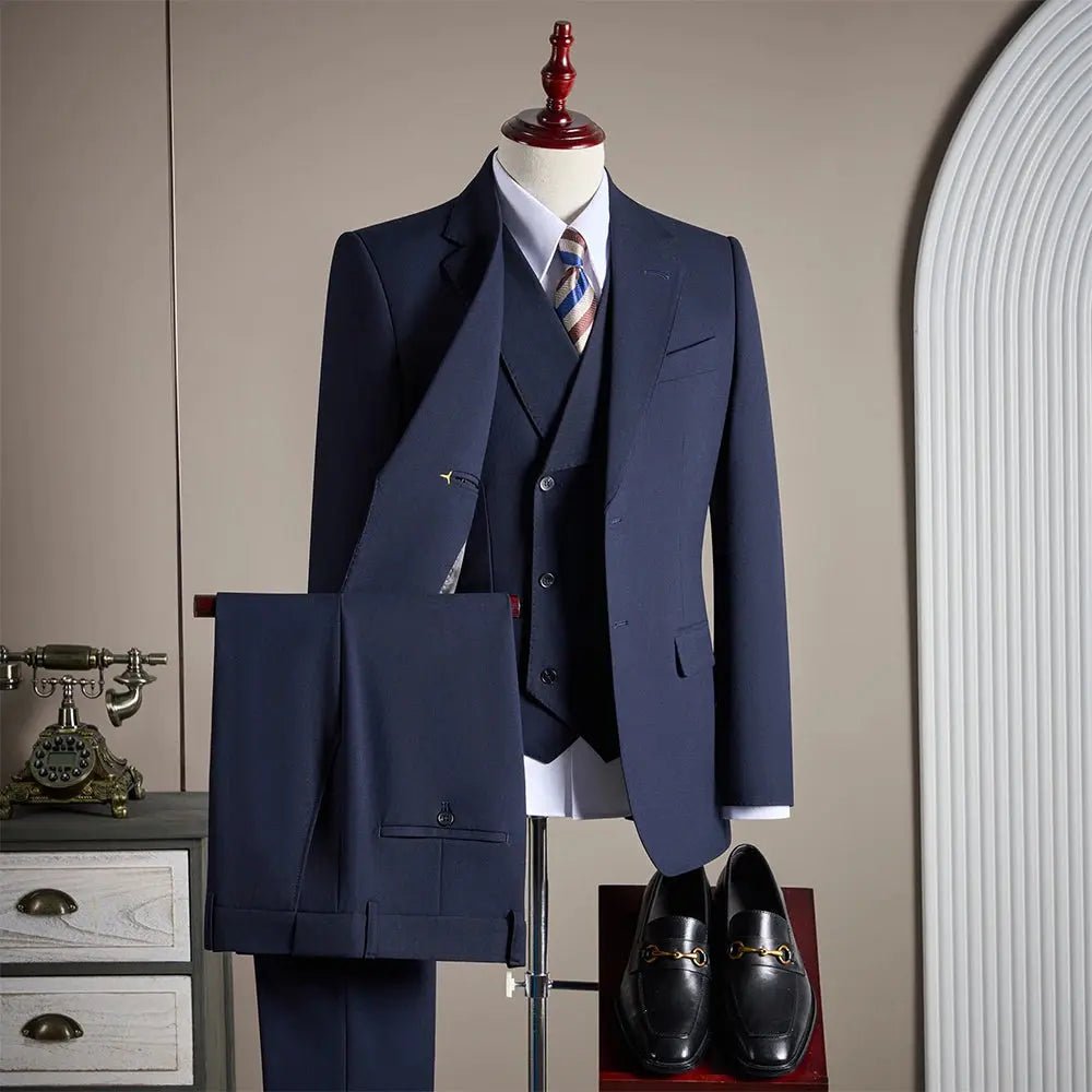 Men’s High - End Wool 3 - Piece Suit – Solid Color Wedding, Banquet & Formal Wear - Honesty Sales