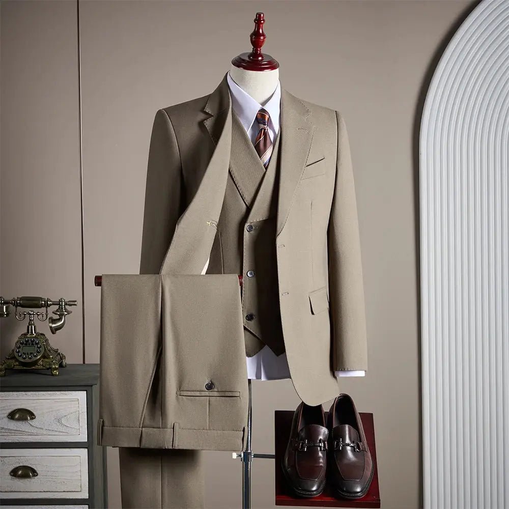 Men’s High - End Wool 3 - Piece Suit – Solid Color Wedding, Banquet & Formal Wear - Honesty Sales