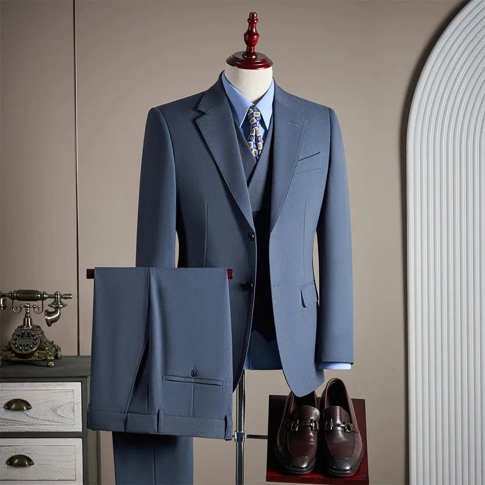 Men’s High - End Wool 3 - Piece Suit – Solid Color Wedding, Banquet & Formal Wear - Honesty Sales
