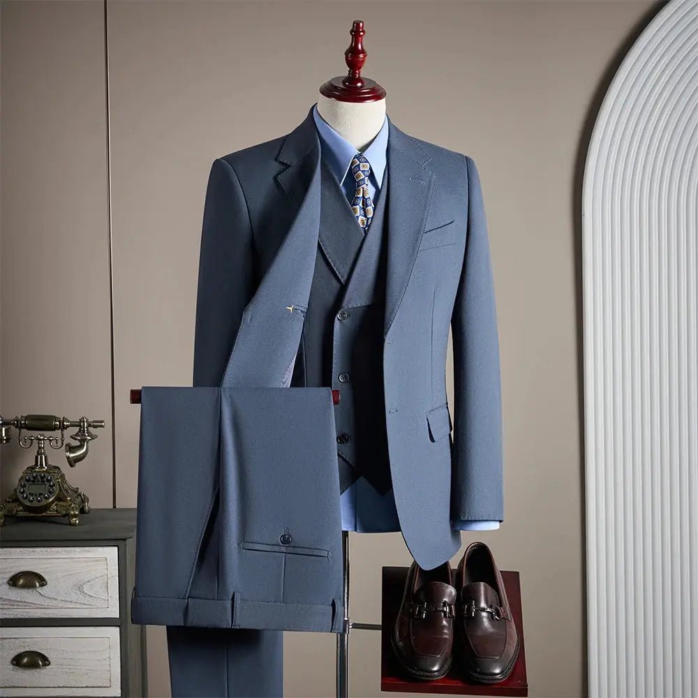 Men’s High - End Wool 3 - Piece Suit – Solid Color Wedding, Banquet & Formal Wear - Honesty Sales