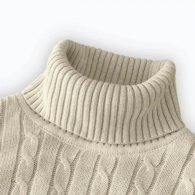 Men’s High Neck Knit Sweater – Warm Solid Color Pullover - Honesty Sales