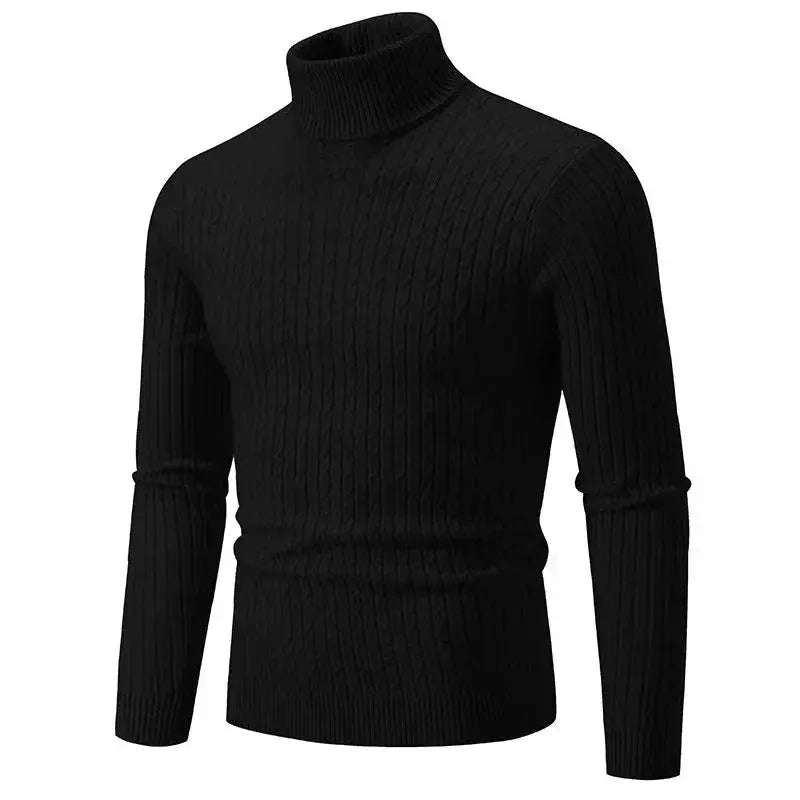 Men’s High Neck Knit Sweater – Warm Solid Color Pullover - Honesty Sales