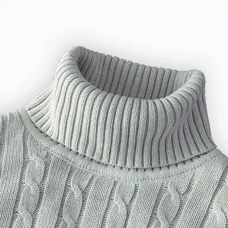 Men’s High Neck Knit Sweater – Warm Solid Color Pullover - Honesty Sales