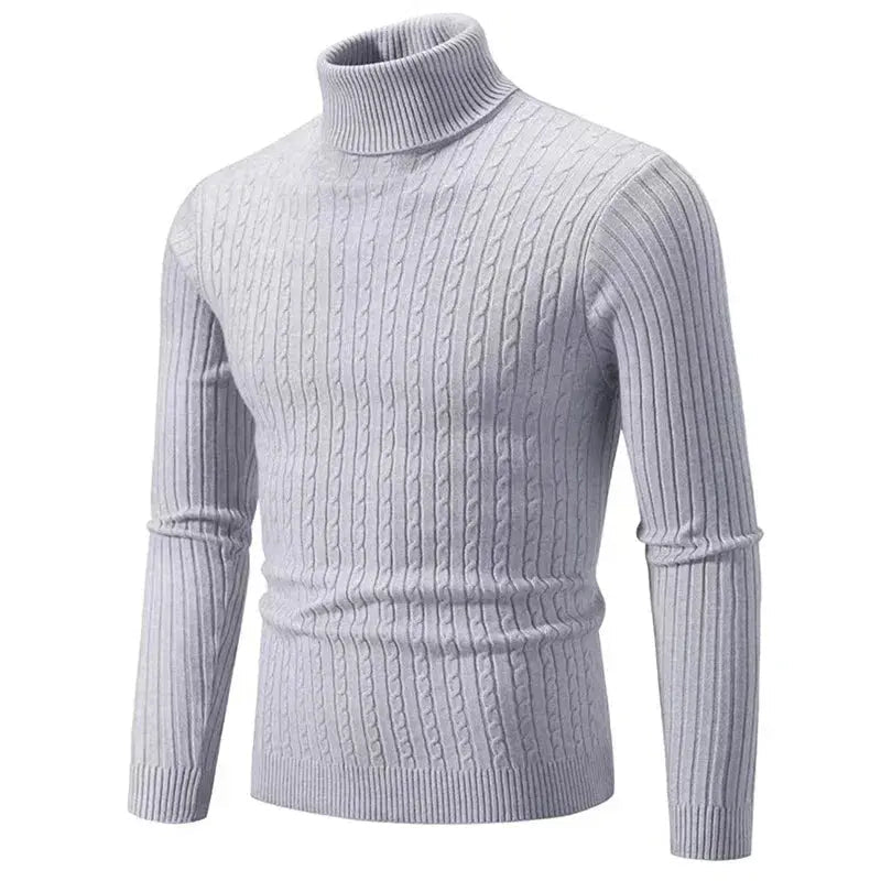 Men’s High Neck Knit Sweater – Warm Solid Color Pullover - Honesty Sales