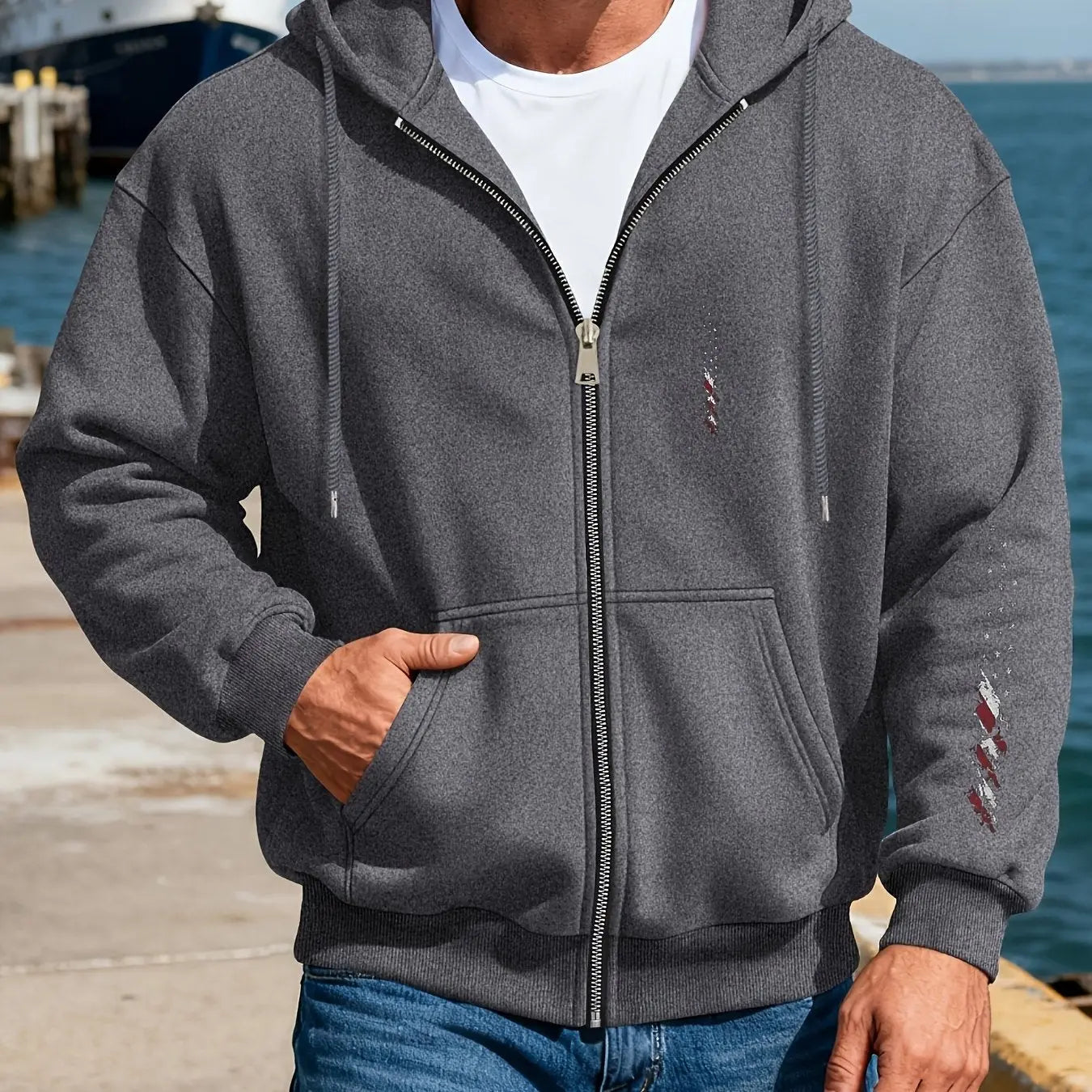Men’s Hooded Sweatshirt Jacket – Colorful Flag Print Casual Wear - Honesty Sales