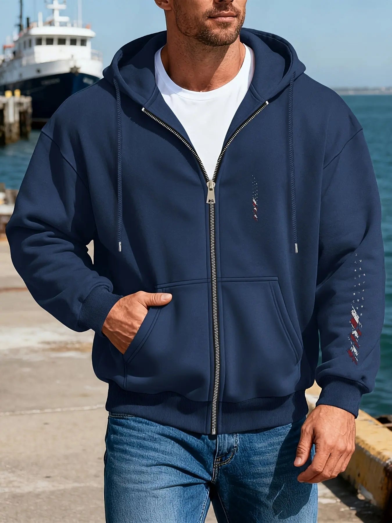 Men’s Hooded Sweatshirt Jacket – Colorful Flag Print Casual Wear - Honesty Sales