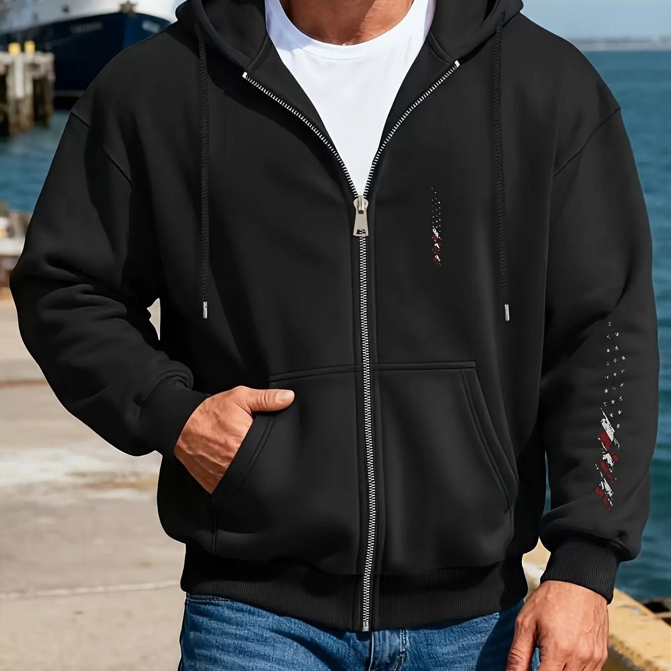 Men’s Hooded Sweatshirt Jacket – Colorful Flag Print Casual Wear - Honesty Sales