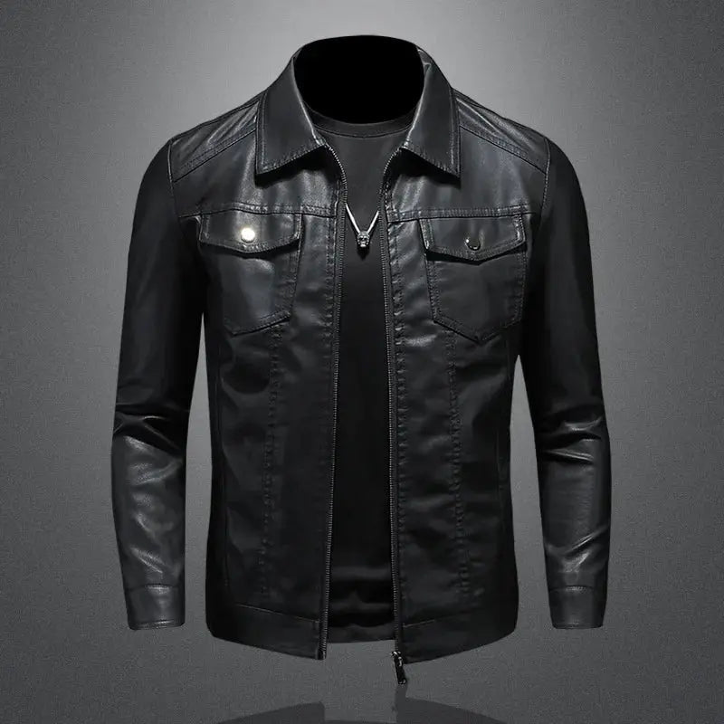 Men’s Lapel Leather Jacket – Autumn/Winter Slim Fit Motorcycle Coat - Honesty Sales