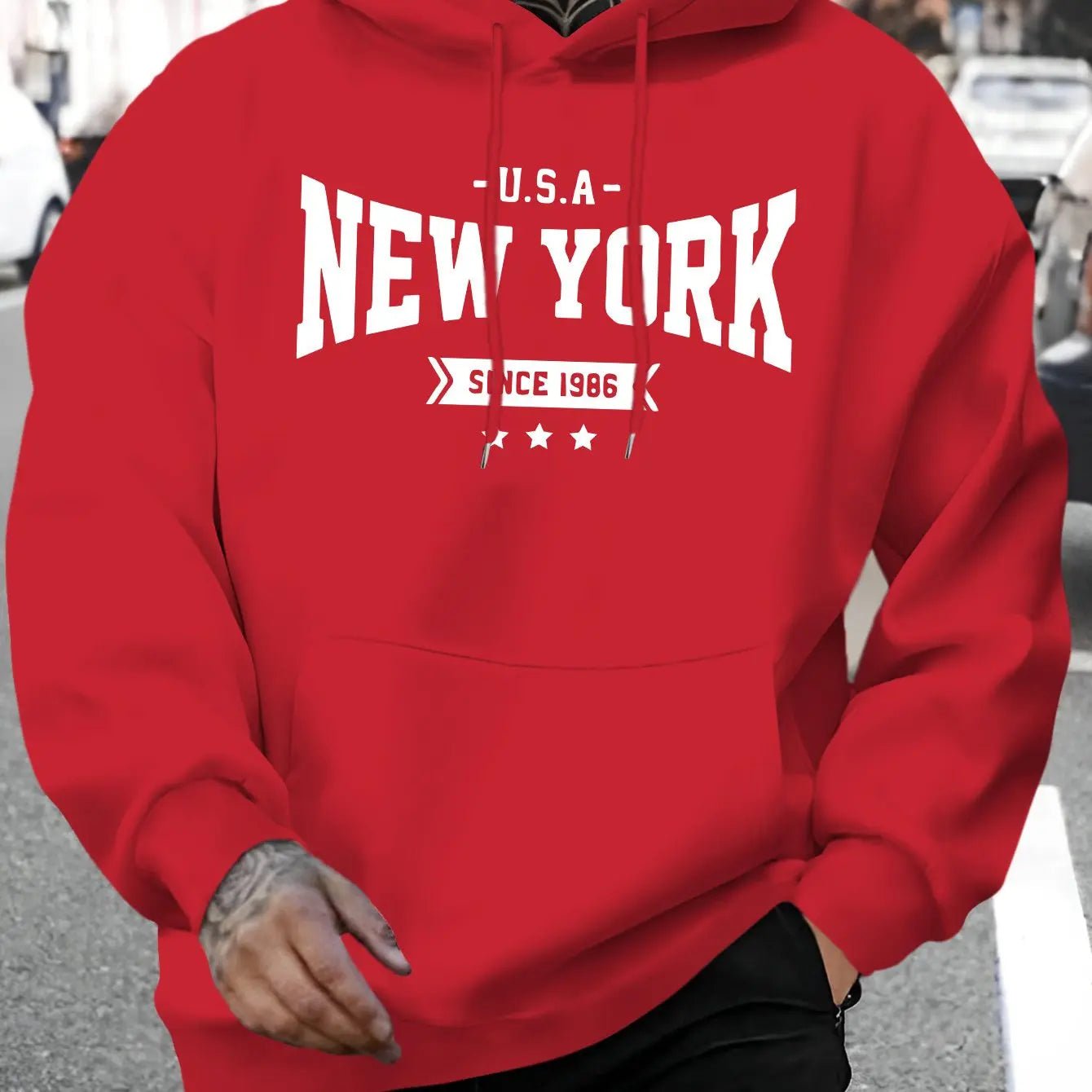 Men’s Letter Print Hoodie – New York Since 1986, Casual Long - Sleeve Sweatshirt - Honesty Sales