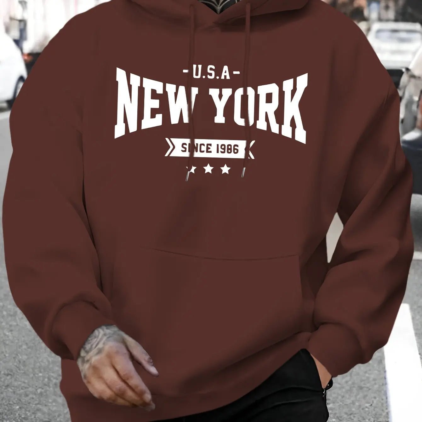 Men’s Letter Print Hoodie – New York Since 1986, Casual Long - Sleeve Sweatshirt - Honesty Sales
