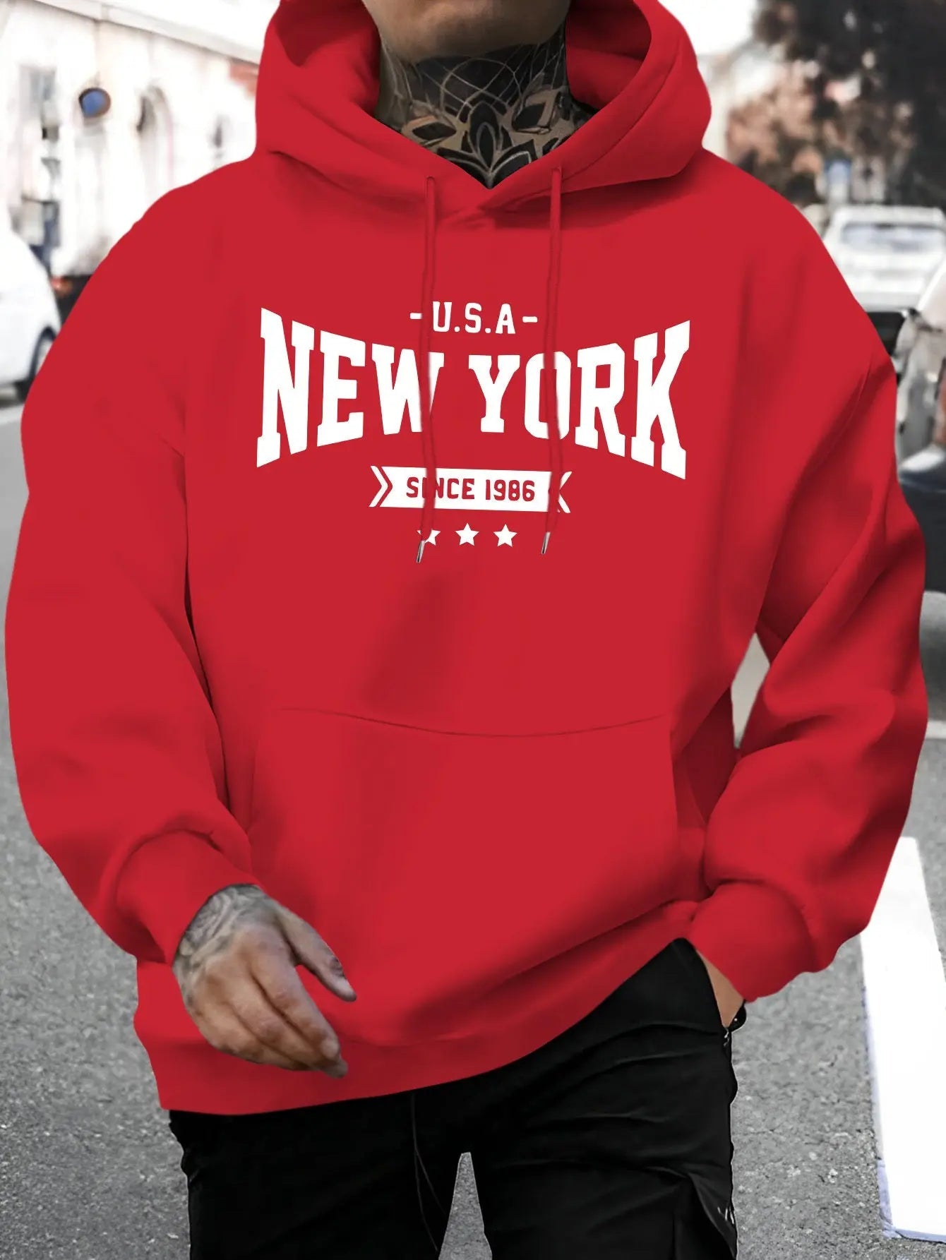 Men’s Letter Print Hoodie – New York Since 1986, Casual Long - Sleeve Sweatshirt - Honesty Sales