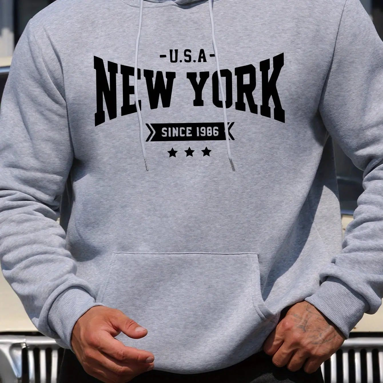 Men’s Letter Print Hoodie – New York Since 1986, Casual Long - Sleeve Sweatshirt - Honesty Sales