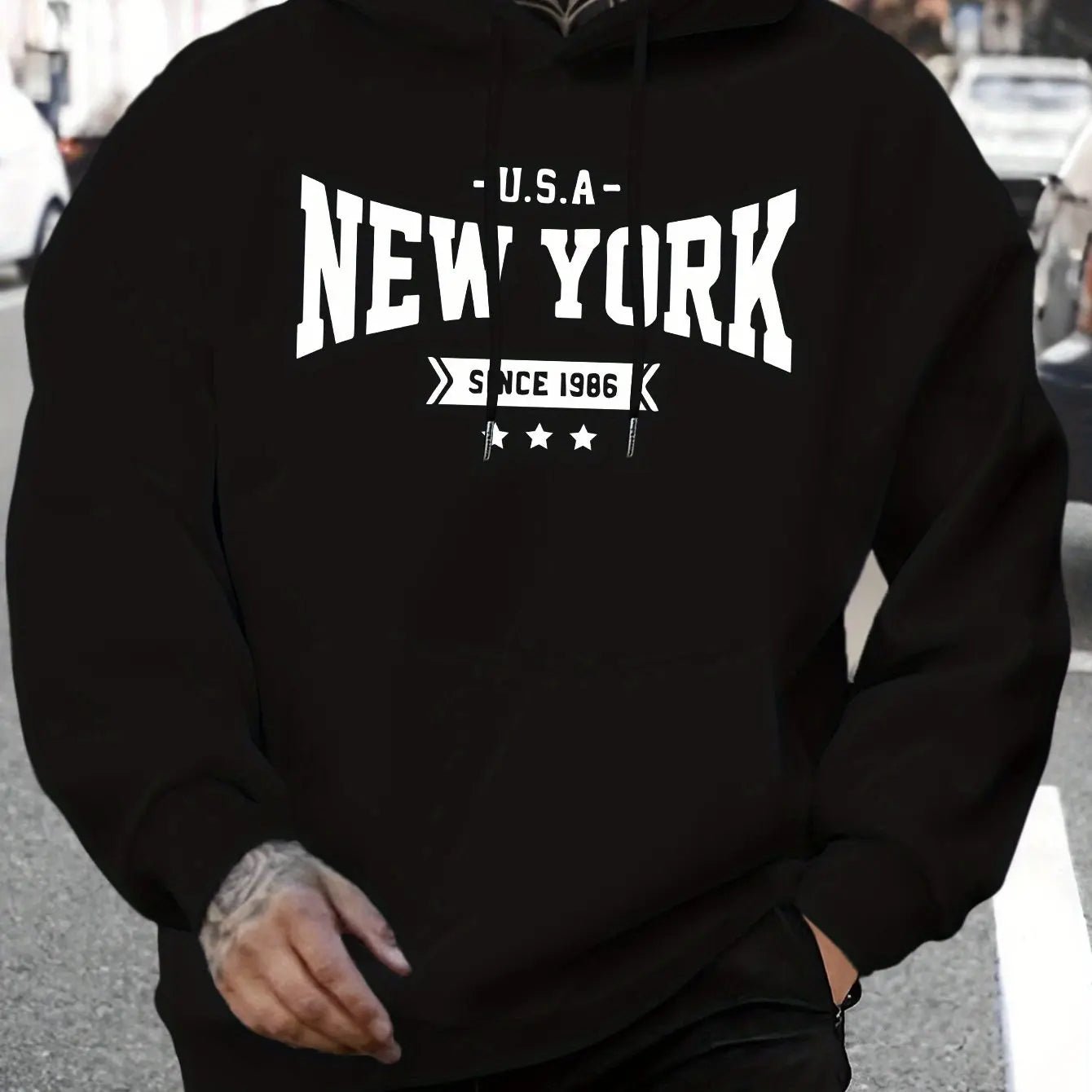 Men’s Letter Print Hoodie – New York Since 1986, Casual Long - Sleeve Sweatshirt - Honesty Sales
