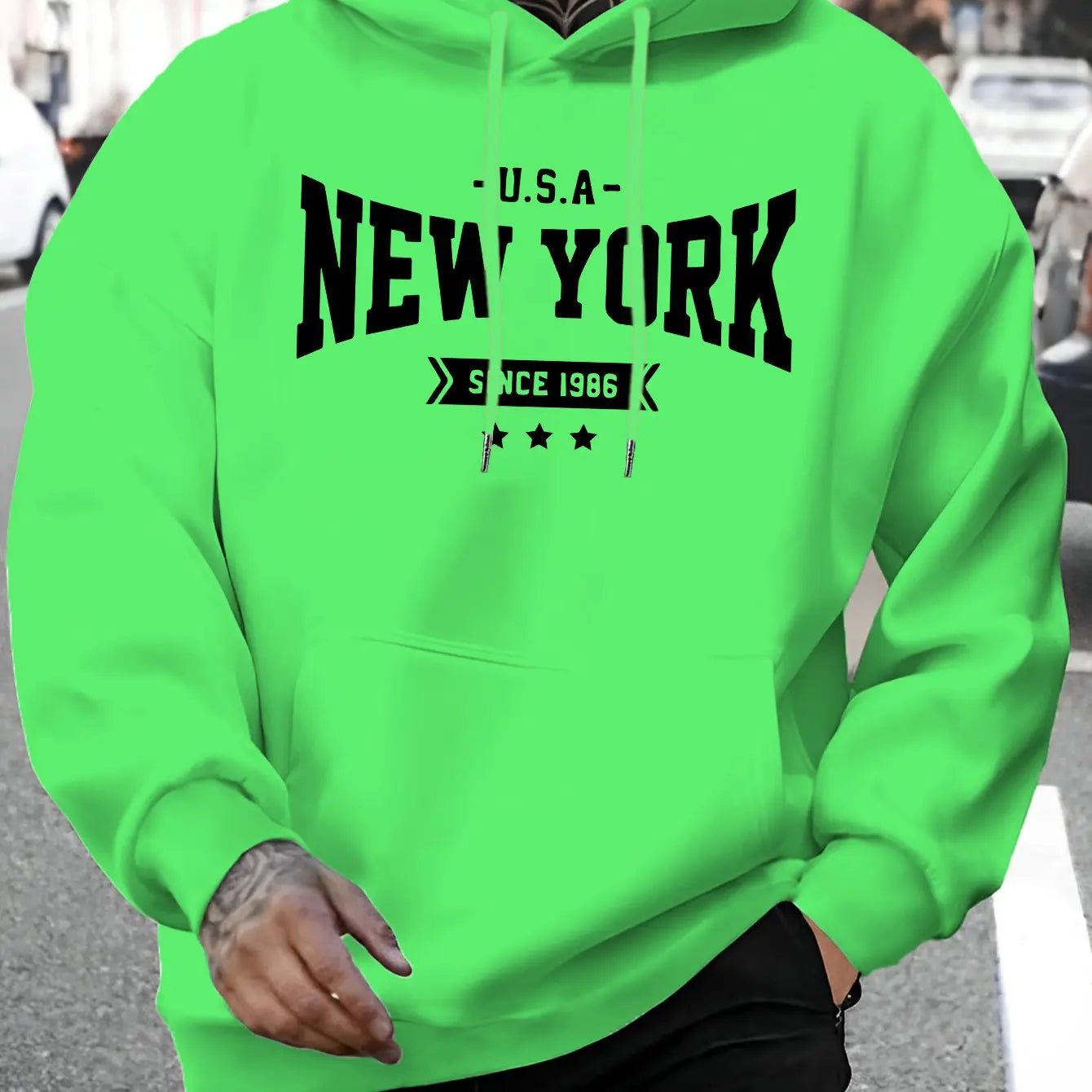 Men’s Letter Print Hoodie – New York Since 1986, Casual Long - Sleeve Sweatshirt - Honesty Sales
