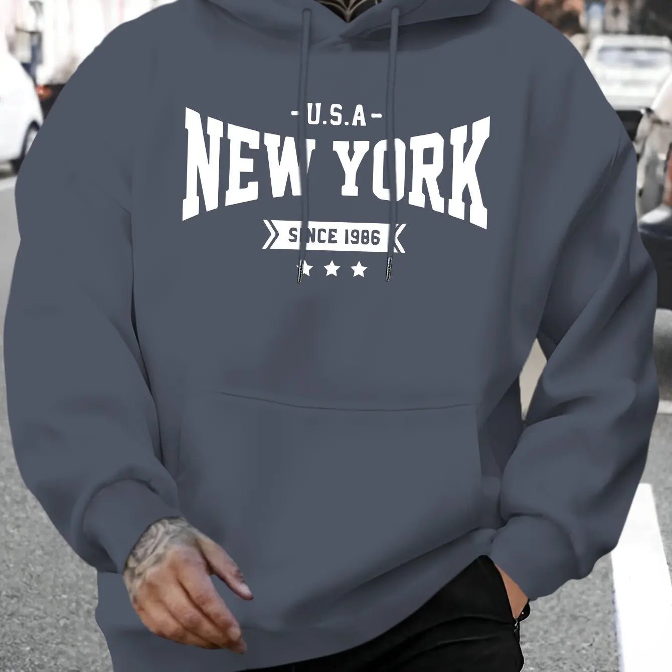 Men’s Letter Print Hoodie – New York Since 1986, Casual Long - Sleeve Sweatshirt - Honesty Sales