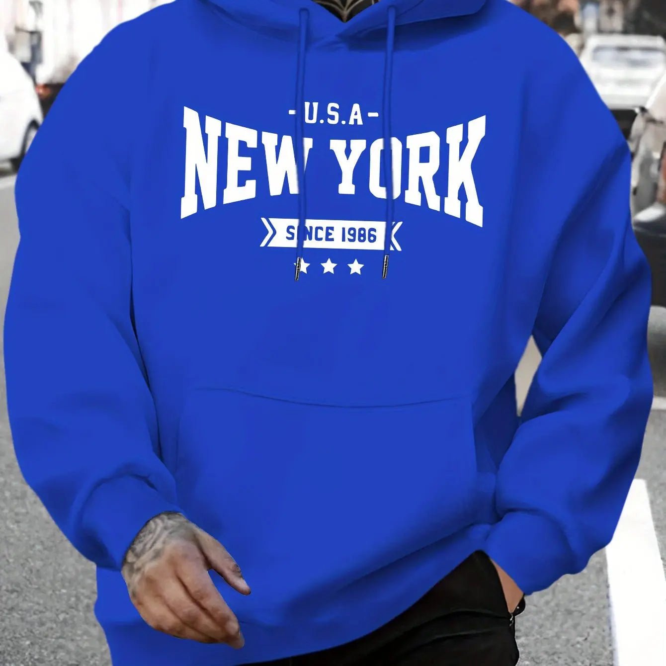 Men’s Letter Print Hoodie – New York Since 1986, Casual Long - Sleeve Sweatshirt - Honesty Sales