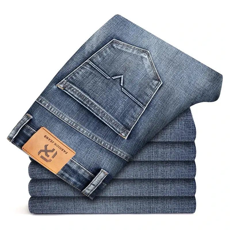 Men's Light Business Jeans – Classic Stretch Denim Trousers (Blue/Gray) - Honesty Sales