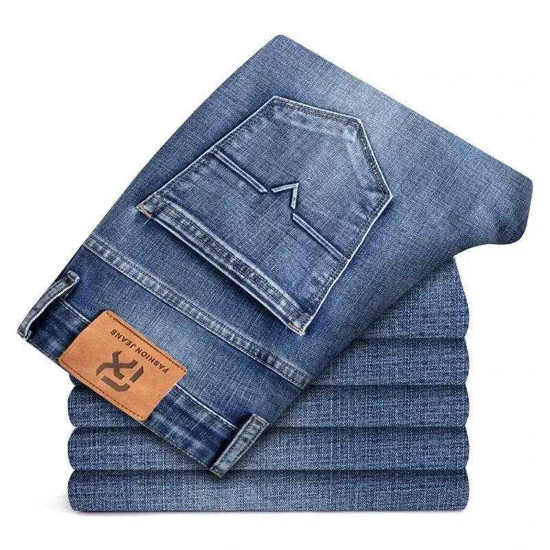 Men's Light Business Jeans – Classic Stretch Denim Trousers (Blue/Gray) - Honesty Sales