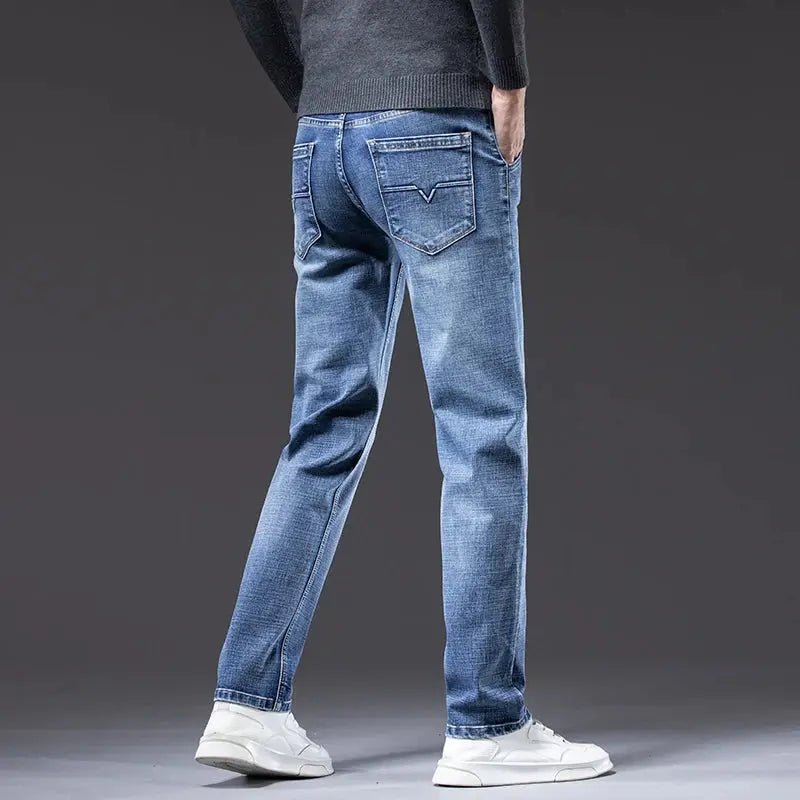 Men's Light Business Jeans – Classic Stretch Denim Trousers (Blue/Gray) - Honesty Sales